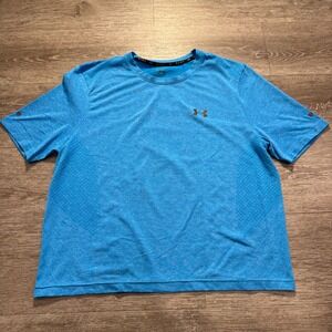 Under Armour Shirt Womens Large Blue Rush Crop Performance Stretch Workout Adult